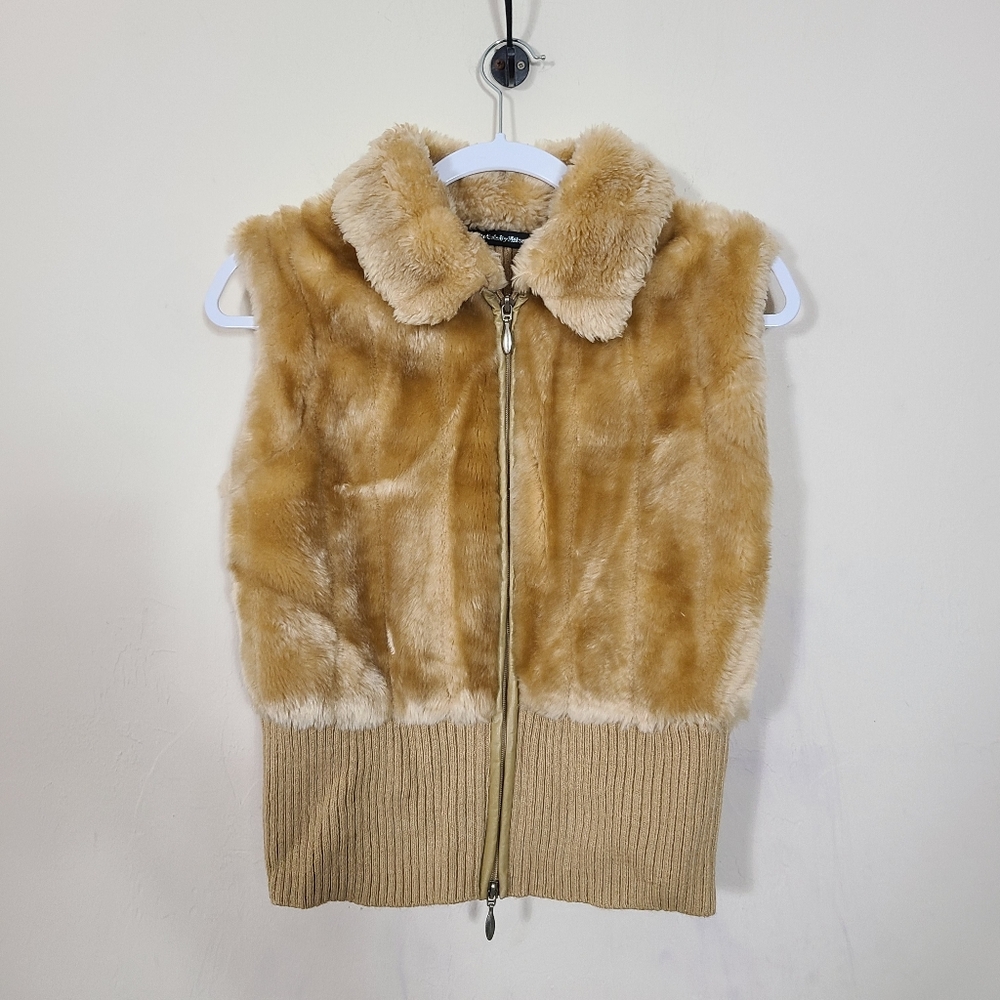 Butterscotch Womens M Faux Fur Ribbed Hem Vest Y2K Winter Glam‎ Cozy Chic Luxury